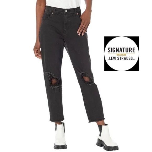 NWT Signature by Levi Strauss Women 12 Waist 31 90's Mom Jeans High Rise Cropped - Picture 1 of 11